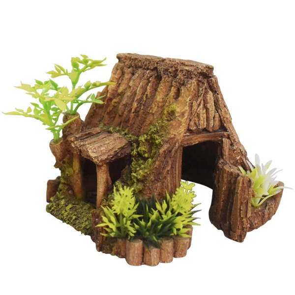 Ozdoba akwariowa Nobby " Wooden cave " 14 x 13,7 x 10,5 cm - " Drewniana jaskinia, domek z roślinami " - Nobby zdjęcie 1