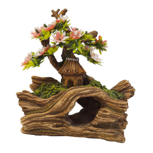 Ozdoba akwariowa Nobby " Wood with hut " 16,5x8x15 cm - " Drzewo z chatą, jaskinią i roślinami " - Nobby zdjęcie 1