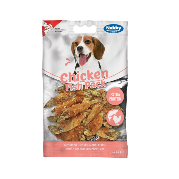 Przysmak dla psa Nobby StarSnack Classic Chicken Fish Pack 7-8cm 60g - rybki zawinięte w mięso z kurczaka extra protein - Nobby zdjęcie 1
