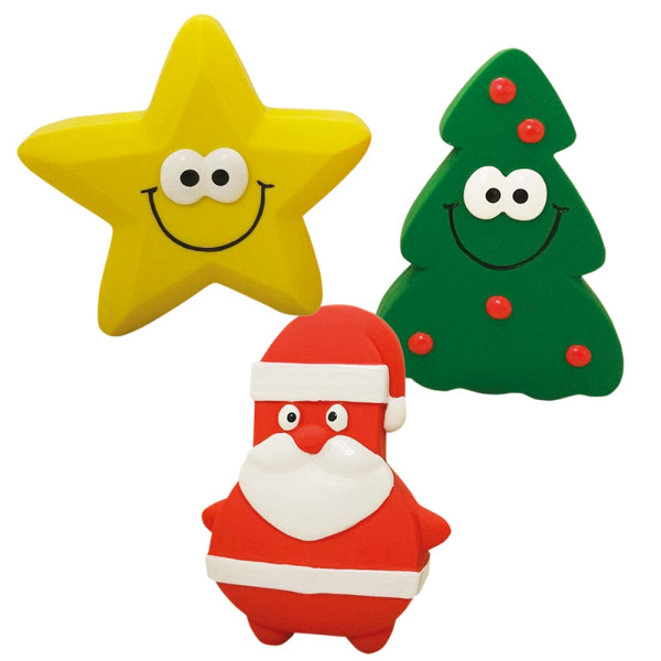 Xmas Nobby Świąteczna lateksowa zabawka dla psa 9,5-11cm - trzy wzory choinka, mikołaj, gwiazdka - Nobby zdjęcie 1