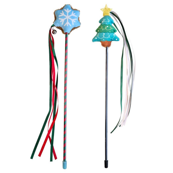 Xmas Nobby Świąteczna wędka z pluszową zabawką dla kota płatek śniegu lub choinka 46cm (80+84cm) - Nobby zdjęcie 1