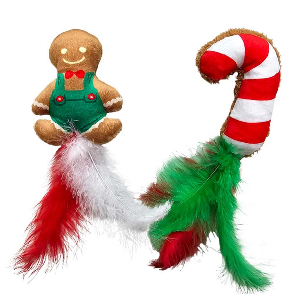 Xmas Nobby Świąteczna pluszowa zabawka dla kota z kocimiętką 9+10cm - 20cm - pluszowy piernikowy ludzik lub cukrowa laska z kocimiętką - Nobby zdjęcie 1