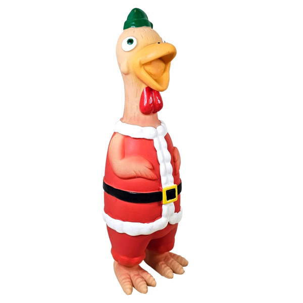 Xmas Nobby Świąteczna lateksowa zabawka dla psa 23,5cm - kolorowy kurczak w stroju Świętego Mikołaja - Nobby zdjęcie 1