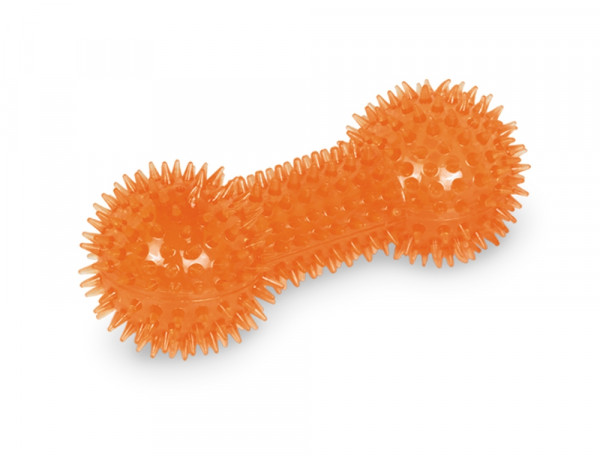Zabawka z gumy termoplastycznej dla psa Nobby TPR Spiky Dumbbell 15cm- pomarańczowa, pływająca hantel z piszczałką i kolcami - Nobby zdjęcie 1