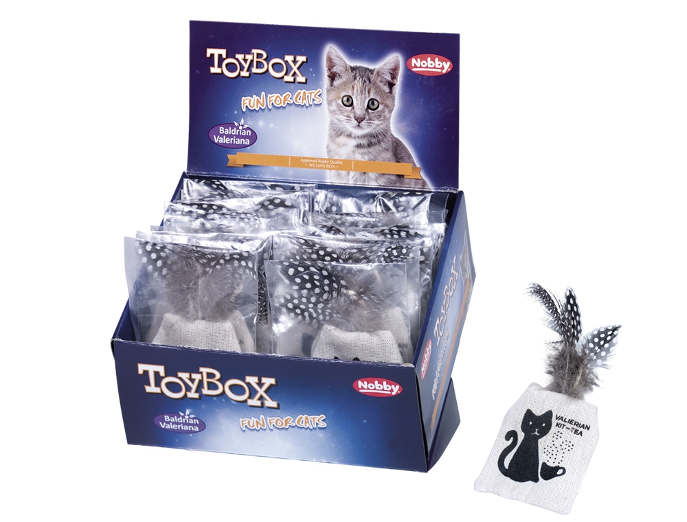 Zabawka dla kota bawełniana torebka herbaty z piórkami, grzechotką walerianą 13-14 cm cm Toy Box Nobby - Nobby zdjęcie 1