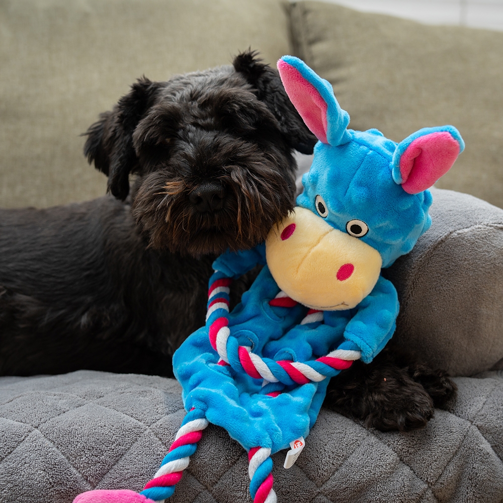 Pluszowa zabawka dla psa Nobby plush animal with rope inside Donkey 47cm -pluszowy osioł z liną w środku i na zewnątrz oraz piszczałką - Nobby zdjęcie 3
