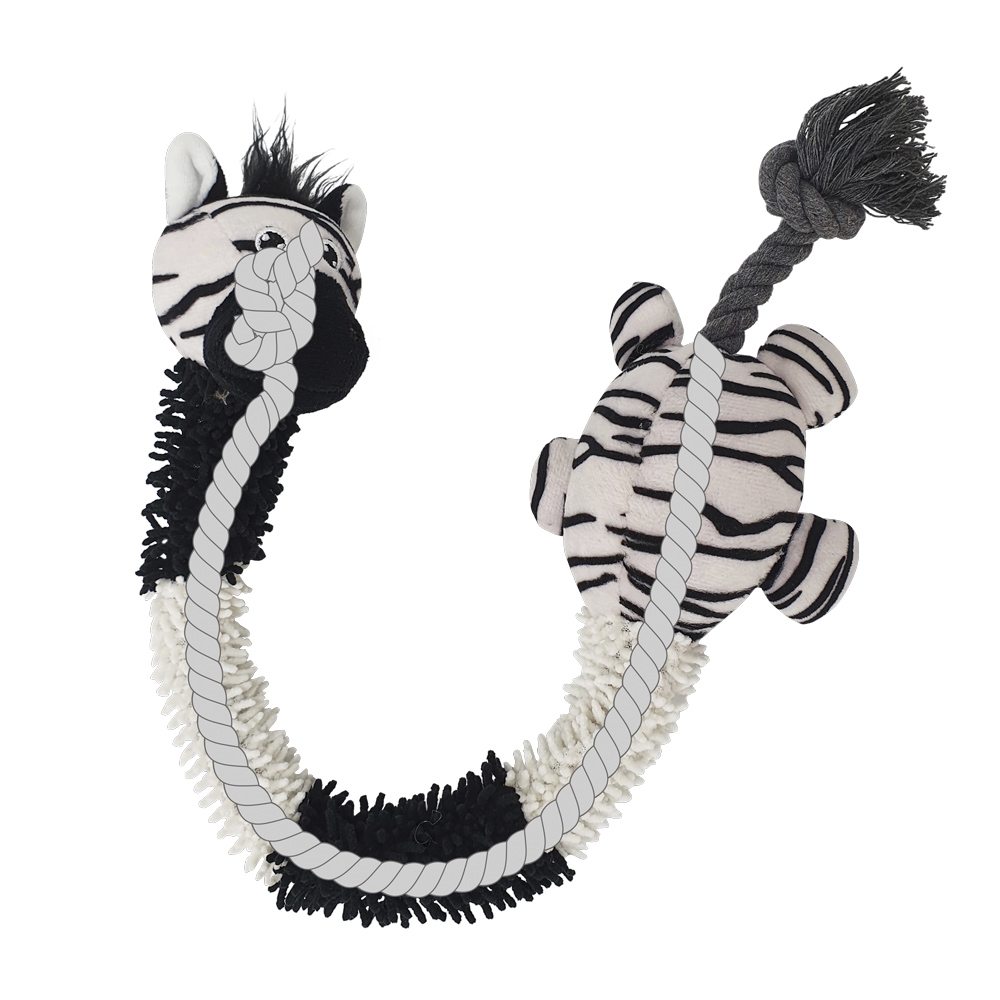 Pluszowa zabawka dla psa Nobby plush animal with rope inside Zebra 61cm -pluszowa zebra wypełniona sznurem obszytym mikrofibrą z piszczałką  - Nobby zdjęcie 2