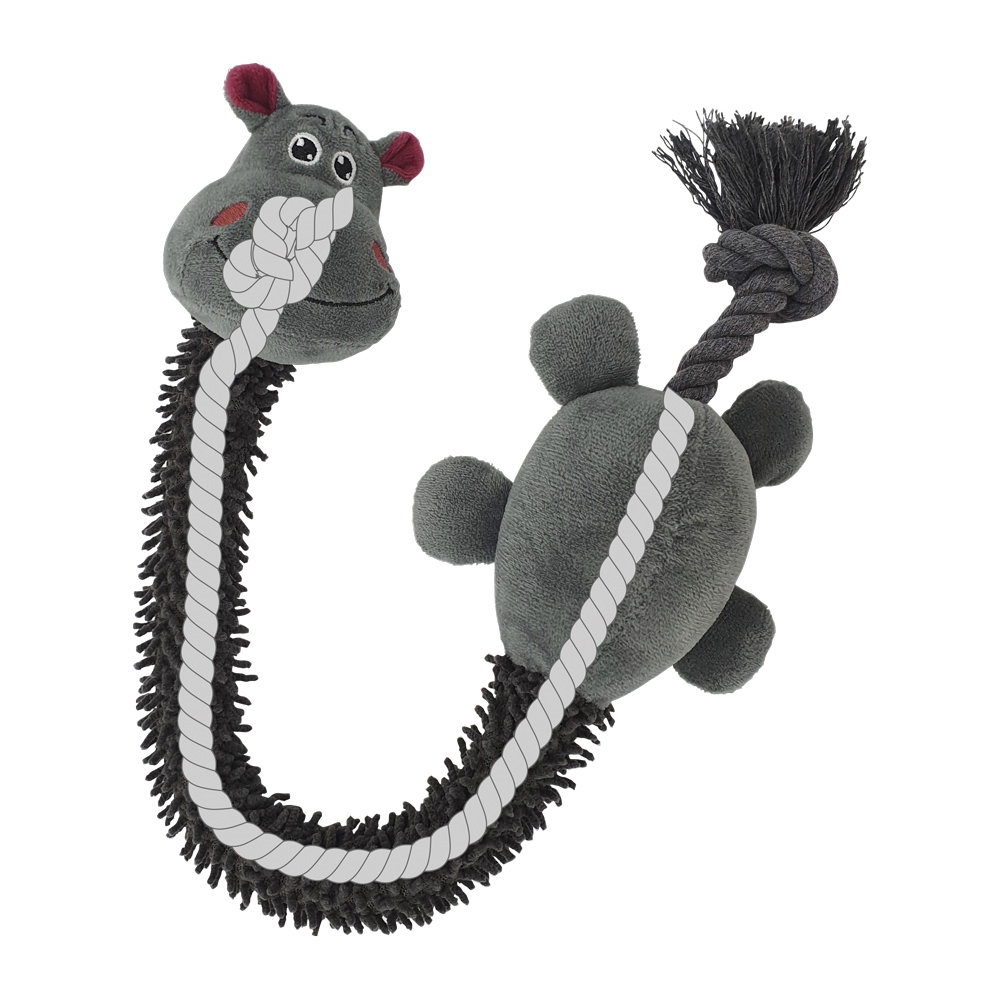 Pluszowa zabawka dla psa Nobby plush animal with rope inside Hippo 61cm -pluszow hipcio wypełniony sznurem obszytym mikrofibrą z piszczałką  - Nobby zdjęcie 2