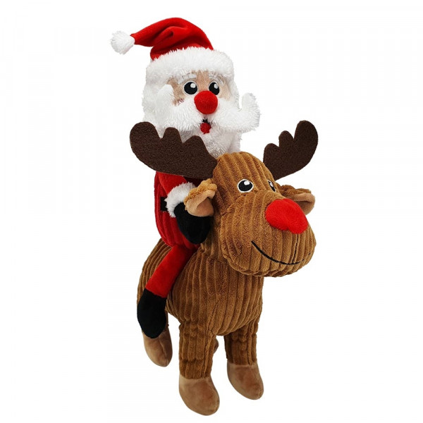 Xmas Nobby Świąteczna pluszowa zabawka dla psa 38cm - mikołaj na reniferze z piszczałką - Nobby zdjęcie 1