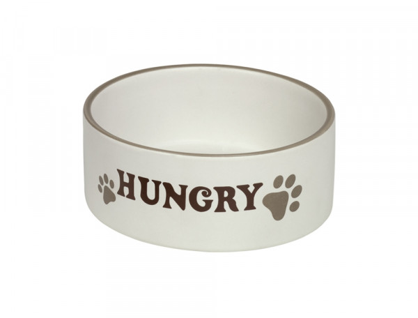 Miska ceramiczna Nobby dla psa "Hungry " biała z napisem i łapkami 0,55l  Ø 15x6cm - Nobby zdjęcie 1