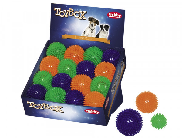 Zabawka z gumy termoplastycznej dla psa Nobby TPR Spiky 8cm- kolorowa, pływająca piłka z piszczałką - Nobby zdjęcie 1