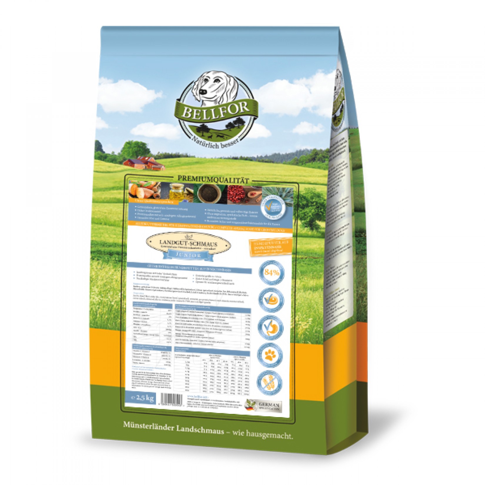 Karma sucha Bellfor Landgut Schmaus Junior 2,5kg " Uczta z zagrody " - bezzbożowa / ekstrudowana / 84%  białka z insektów / hypoalergiczna - Bellfor zdjęcie 1