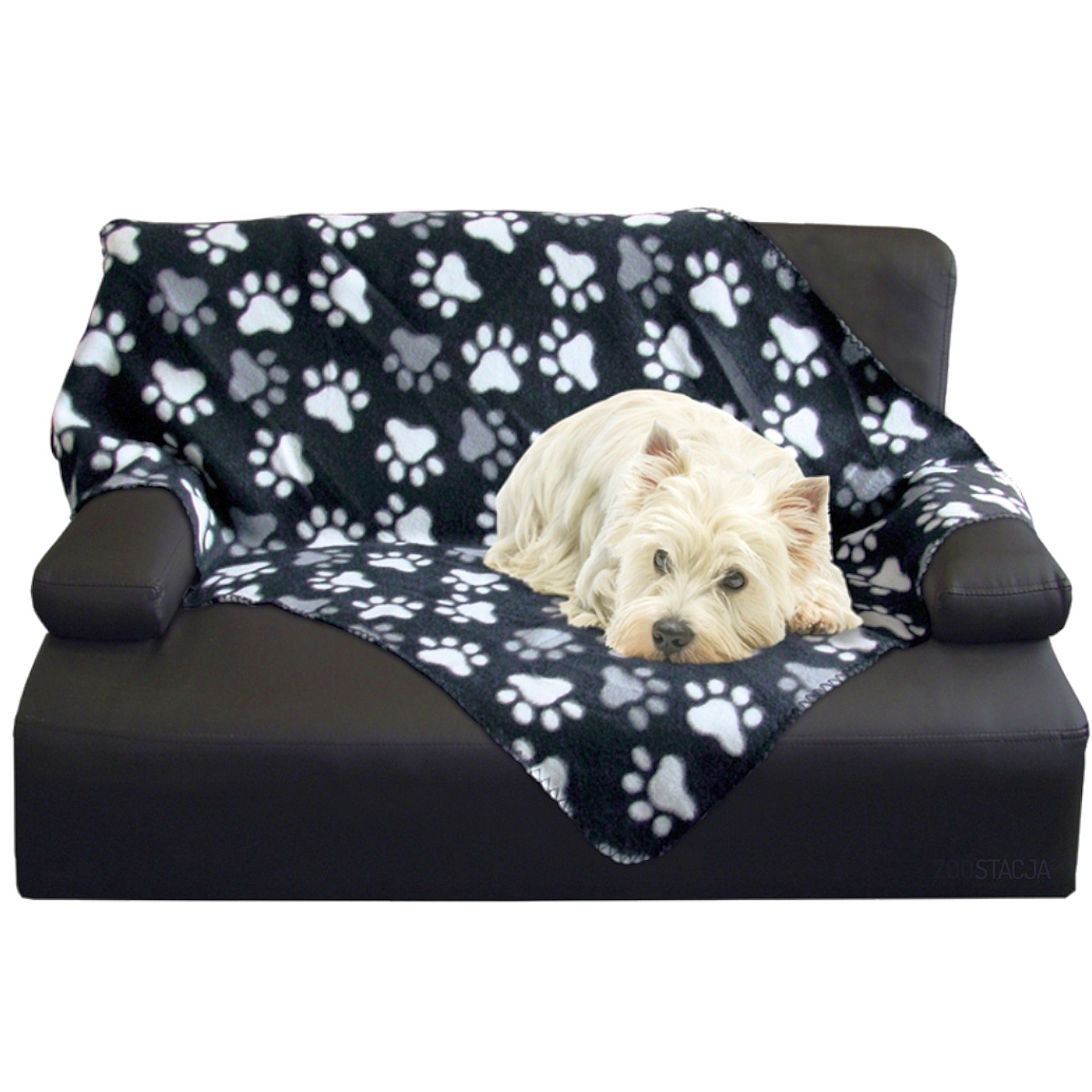Miękki, polarowy koc Nobby "PIPPA" dla psa lub kota 70x100cm - czarny z wzorem w łapy  - Nobby zdjęcie 2