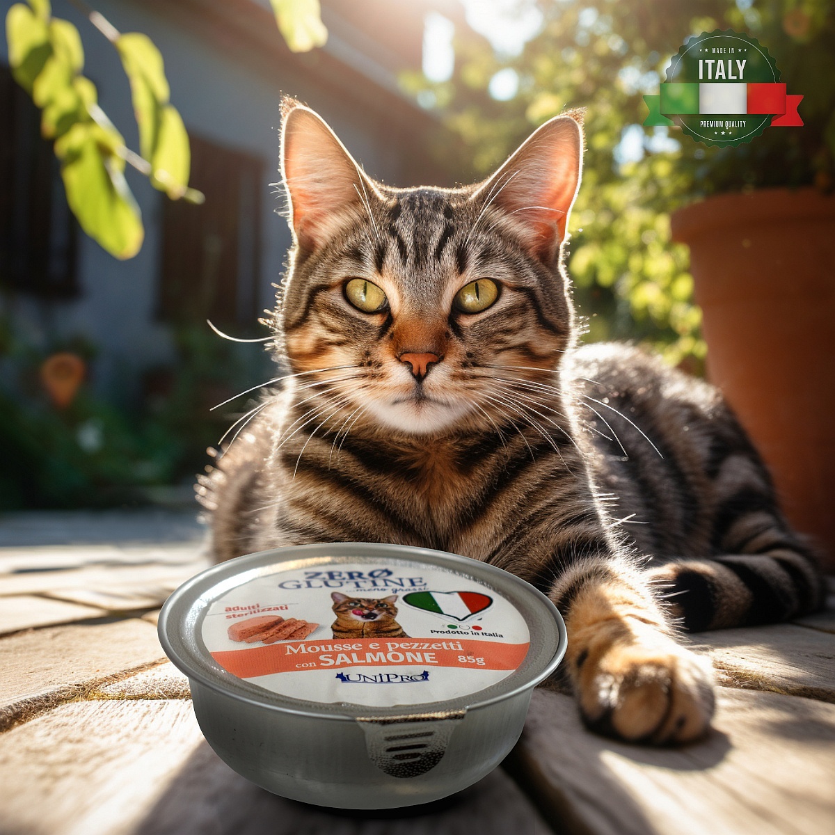 UniPro Unicamente Glutine Zero - bezglutenowa karma dla kota sterylizowanego 85g kawałki łososia w musie - UniPro zdjęcie 2