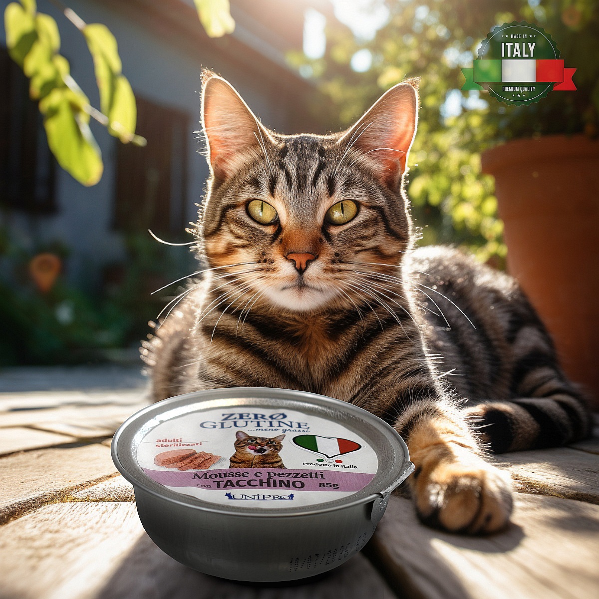 UniPro Unicamente Glutine Zero - bezglutenowa karma dla kota sterylizowanego 85g kawałki indyka w musie - UniPro zdjęcie 2