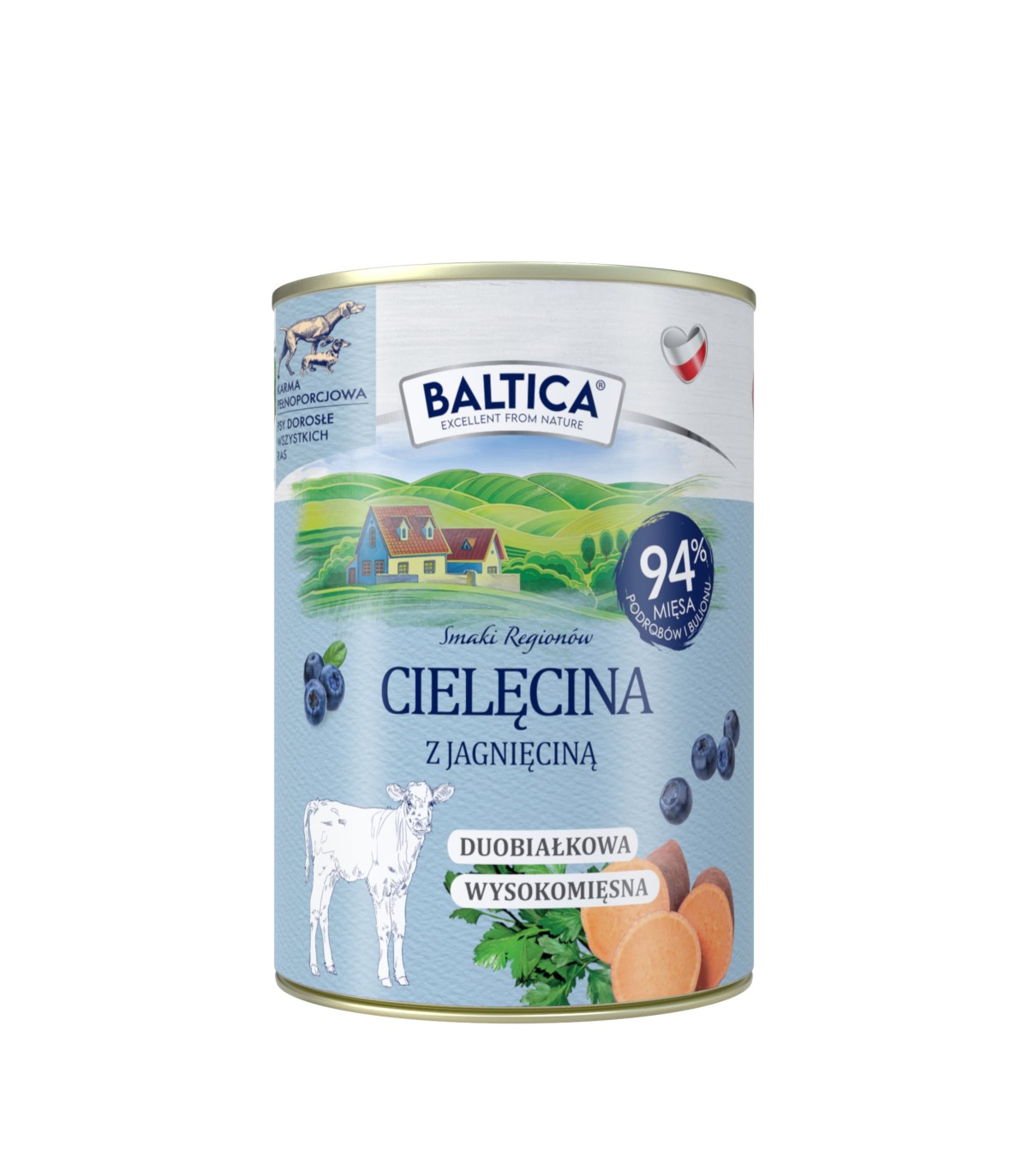 Baltica Smaki Regionów Mokra Karma Psa Cielęcina z Jagnięciną Puszka 400g