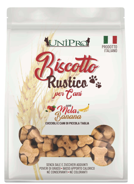 UniPro Biscotto Rustico przysmak włoskie ciasteczka dla szczeniaka i psów małych ras 300g jabłkowo-bananowe ( wielkość ciasteczka ok.2cm )