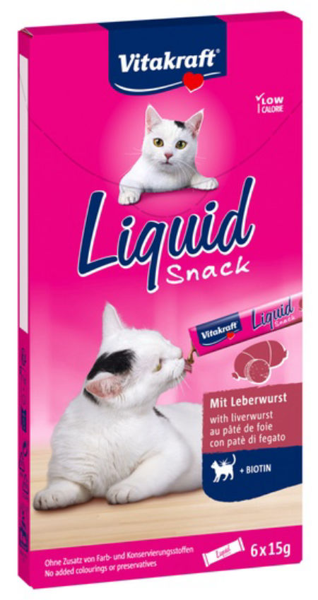 Przysmak dla kota Vitakraft Cat Liquid Snack pasta z wątróbką i biotyną  ( 6*15g saszetki) - kremowa pasta