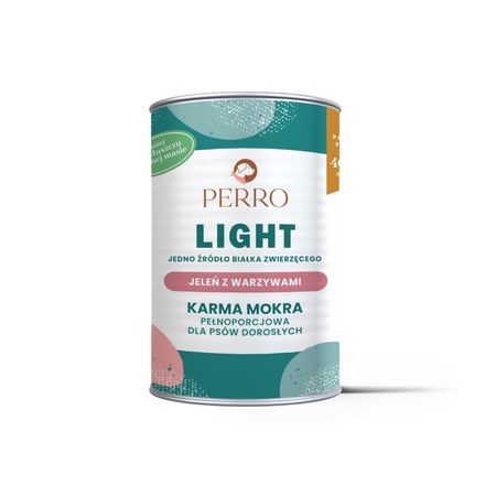 Perro Light monobiałkowa mokra karma dla psów dorosłych 400g - linia karm dla psów, które chcą zgubić nadprogramowe kilogramy, z wrażliwym układem trawiennym oraz seniorów - jeleń z warzywami