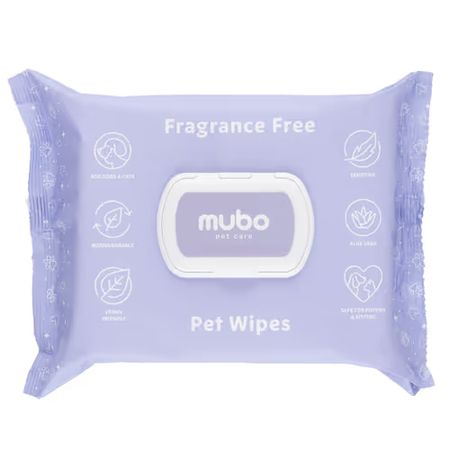 Mubo Fragrance Free Pet Wipes 100szt. - bezzapachowe, nawilżone chusteczki z aloesem dla psa i kota, 15x30cm