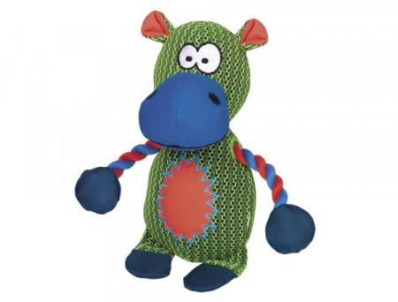 Pluszowa zabawka dla psa Nobby mesh animal Hippo with continuous rope 29cm - hipcio nylonowa oraz siatkowa tkanina/mesh z piszczałka i ruchomą liną