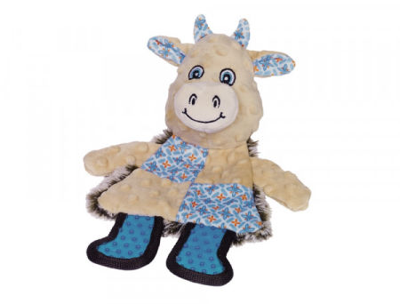 Pluszowa zabawka dla psa Nobby plush cow flat with TPR elements 30cm - pluszowa, płaska krowa z piszczałką i elementami z gumy termoplastycznej
