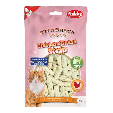 Przysmak dla kota StarSnack Chicken & Cat Grass Strip 60g Nobby - liofilizowana antykłaczkowa trawa z naturalnym kurczakiem - Nobby zdjęcie 1