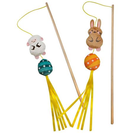 Easter Nobby zabawka dla kota - Wędka wielkanocny królik lub baranek z jajkiem i kocimiętką 40-57cm 