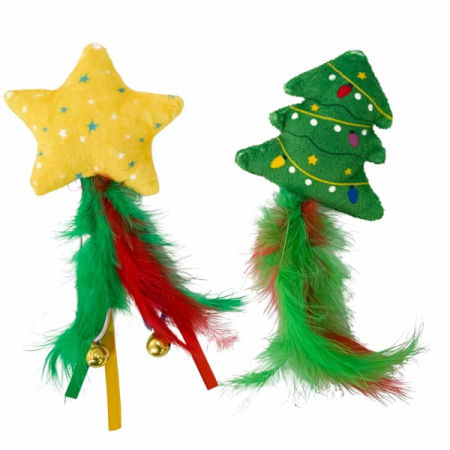 Xmas Nobby Świąteczna pluszowa zabawka dla kota z kocimiętką 8-18cm - 20cm - gwiazdka i choinka z kocimiętką i piórkami (2pack)