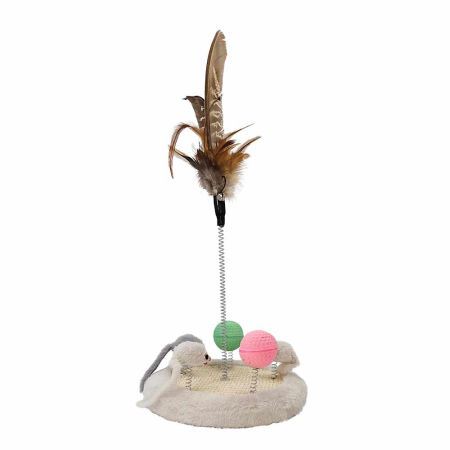 Zabawka dla kota pluszowa pluszowa platforma do zabawy z myszkami z grzechotką, piórkiem, dzwoneczkiem i piłeczkami 19 x 38 cm Nobby