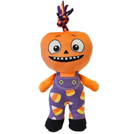 Pluszowa zabawka dla psa Nobby Halloween Plush pumpkin man with rope 15*28 ; 36cm - pluszowy dyniowy ludzik na Halloween z piszczałką i sznurem