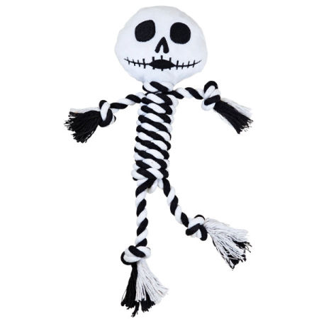 Pluszowa zabawka dla psa Nobby Halloween Plush skeleton knotted rope 32cm - szkieletor na Halloween z liny, z pluszową głową i piszczałką