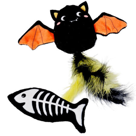 Pluszowa zabawka dla kota Nobby Halloween bat and fish 18/11cm - dwie pluszowe zabawki dla kota z kocimiętką nietoperz i ryba
