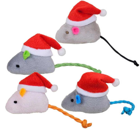 Xmas Nobby Świąteczna pluszowa zabawka dla kota myszka w czapeczce z kocimiętką 6cm - 12cm