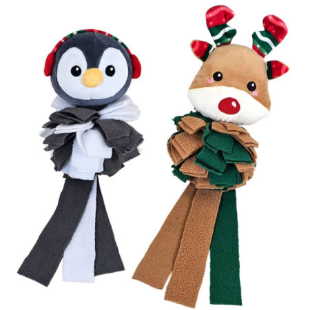Xmas Nobby Świąteczna pluszowa zabawka dla psa 30-35cm - pingwin lub łoś z pluszową głową z piszczałką z miękkimi materiałowymi paskami