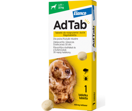 AdTab tabletka na pchły i kleszcze firmy ELANCO Dog 450mg dla psów o wadze 11 - 22 kg