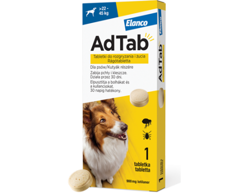 AdTab tabletka na pchły i kleszcze firmy ELANCO Dog 900mg dla psów o wadze 22-45 kg