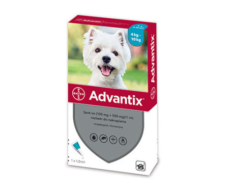 Advantix Spot-On 1ml krople dla psa od 4kg do 10kg oraz szczeniąt (powyżej 7 tygodni) przeciw pchłom i kleszczom -  1 pipeta