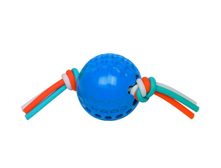 Piłka z silikonowymi sznurkami 7,5cm niebieska