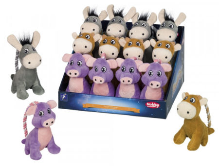 Pluszowa zabawka dla psa Nobby Display plush animals with rope 14cm - pluszowe zwierzaki z bawełnianą liną i piszczałką