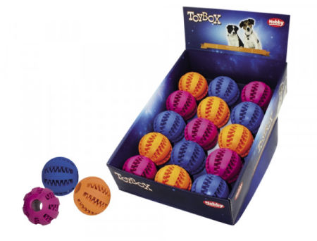 Zabawka dla psa Nobby Rubber Line Dental Ball Ø 7,5cm - gumowa, kolorowa piłka z otworami na przysmaki