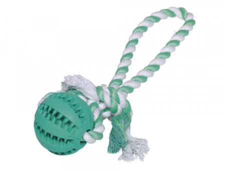 Zabawka dla psa Nobby Detal Line Ball with rope Ø 7cm, 30cm- miętowa, gumowa piłka ze sznurem