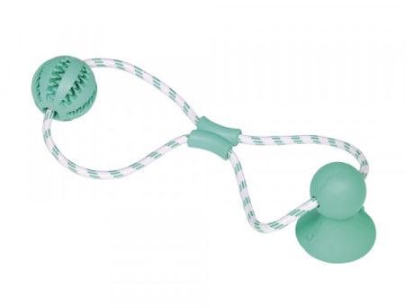 Zabawka dla psa Nobby Detal Line Rubber Ball toy with mint Ø 7cm, 50cm- miętowa, gumowa piłka ze sznurem i przyssawką