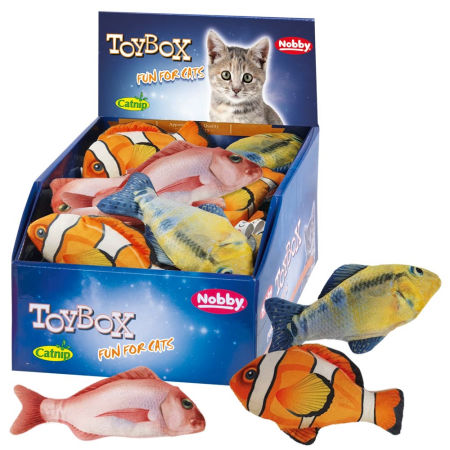 Zabawka dla kota pluszowa rybka z trzeszczącymi elementami i kocimiętką 14,5 + 16,5 cm Toy Box Nobby - Nobby zdjęcie 1