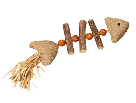 Zabawka dla kota materiałowa ryba z z drewnianymi kuleczkami, frędzlami z rafii i pałeczkami matatabi 24 cm Nobby