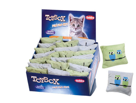 Zabawka dla kota pluszowa poduszeczka sowa z trzeszczącymi elementami i walerianą 9 cm „Owl