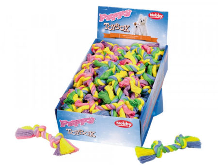 Zabawka dla psa Nobby Display playing ropes for puppies 16cm, 30g - bawełniano-poliestrowy sznur z dwoma węzłami dla szczeniąt