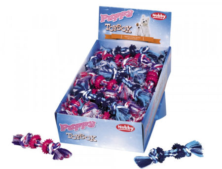 Zabawka dla psa Nobby Display playing ropes with TPR ringu for puppies 16cm, 30g - bawełniano-poliestrowy sznur z dwoma pierścieniami z gumy termoplastycznej 