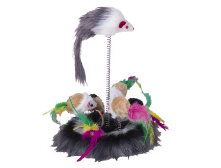 Zabawka dla kota pluszowa platforma do zabawy z myszkami na sprężynkach z piórkami 17 cm Nobby