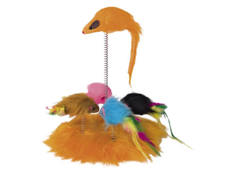 Zabawka dla kota pluszowa platforma do zabawy z myszkami na sprężynkach z piórkami 15 cm Nobby